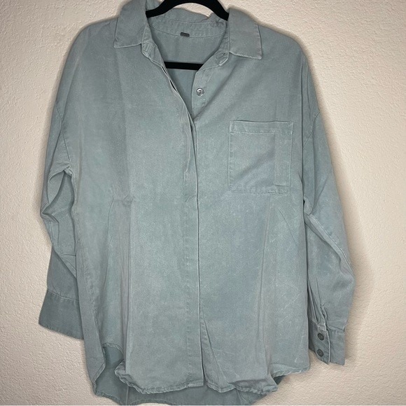 Young Fabulous & Broke Sage Long Sleeve Oversized Button Flowy Tencel Shirt S - Picture 2 of 9